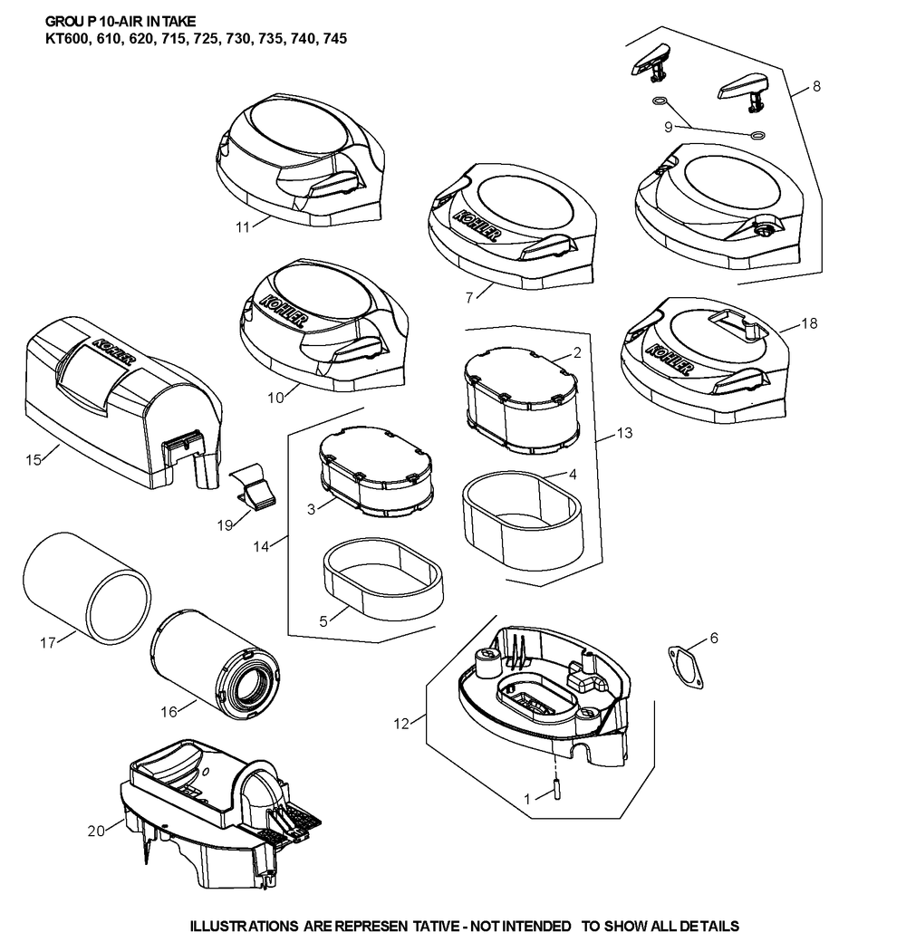 Kt740-3097 Air Intake Diagram and Parts List for KT740-3097  Cub Cadet Lawn Tractor